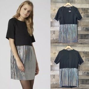 NWT TOPSHOP Black Pleated Metallic Skirt Dress